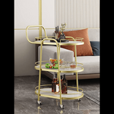 Trueliving Golden Glass Modern Bar Trolley 62.5D x 42.5W x 82.5H Centimeters