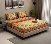 120 TC Floral Jaipuri Printed Cotton Double Bedsheet With 2 Pillow Cover