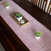 Vivid Garden Pink and White Hand Block Print Table Runner - 16 x 50