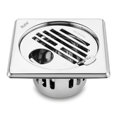 Trueliving_Classic Silver Square 304-Grade Floor Drain with Collar, Hinge, Hole & Cockroach Trap (5 x 5 Inches)