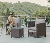 Vivica Premium Wicker 2 Seater Outdoor Set with Coffee Table and Ottomans (Beige)