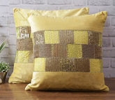 Velvet Beaded Cushion Covers - Set of 2 (Yellow, 18 x 18 inch)