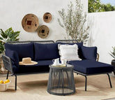 Grey Detachable L Shaped Rope Outdoor Sofa with Table and Dark Blue Cushion Set
