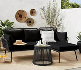 Black Detachable L Shaped Rope Outdoor Sofa with Table and Black Cushion Set