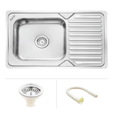 Trueliving Modern Silver_Square Single Bowl (32 x 18 x 8 Inches) Premium Stainless Steel Kitchen Sink with Drainboard