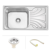 Trueliving Luxury Silver_Oval Single Bowl (42 x 20 x 9 inches) 304-Grade Stainless Steel Kitchen Sink with Drainboard