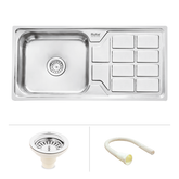Trueliving Facy Silver_Oval Single Bowl (45 x 20 x 9 inches) 304-Grade Stainless Steel Kitchen Sink with Drainboard