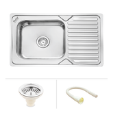 Trueliving Modern Silver_Oval Single Bowl (37 x 18 x 8 inches) 304-Grade Stainless Steel Kitchen Sink with Drainboard