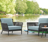 Grey Rope 2 Seater Chair With Table And Santa Grey Cushions Balcony Set