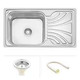 Trueliving Luxury Silver_Oval Single Bowl (45 x 20 x 9 inches) Premium Stainless Steel Kitchen Sink with Drainboard