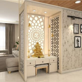 Trueliving Mandir | Wood Modern Temple for Home & Offices |- Size - H: 48" x W: 44"— D: 21.5"