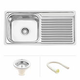 Trueliving Facy Silver_Oval Single Bowl (42 x 20 x 9 inches) Premium Stainless Steel Kitchen Sink with Drainboard