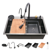 Trueliving Facy Silver_Handmade Premium Nano Kitchen Sink with Integrated Waterfall, Pull-Out & RO Faucet (30 x 18 x 9 Inches)