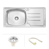 Trueliving Modern Silver_Square Single Bowl (45 x 20 x 9 Inches) 304-Grade Stainless Steel Kitchen Sink with Drainboard