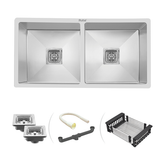 Trueliving Modern Silver_Handmade Double Bowl 304-Grade Kitchen Sink (37 x 18 x 10 Inches) with Tap Hole