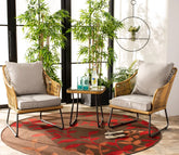Beige Rattan And Wicker 2 Seater Chair With Table And Grey Cushions Balcony Set