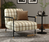 Valentina Metal Lounge Chair (Cream Checkered, Black Finish)