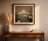 Vintage Botanical Lotus Landscape Wall Art (Multicolor)