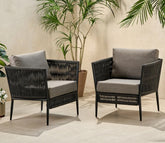 Black Rope 2 Seater Chair Set With Grey Cushions
