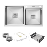 Trueliving Luxury Silver_Handmade Double Bowl 304-Grade Kitchen Sink (32 x 18 x 10 Inches)