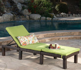Dark Brown Adjustable Outdoor Patio Lounger With Green Cushions