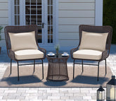 Dark Brown Rattan 2 Seater Chair With Table And Cream Cushions Balcony Set