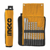 Trueliving_Drill Bits-Power Tools Accessories-Tools & Hardware-INGCO 10pcs hammer drill bits and chisels set AKD2101, Packed by canvas bag
