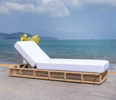 Beige Rope Outdoor Patio Lounger With Off White Cushions