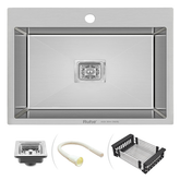 Trueliving Facy Silver_Handmade Single Bowl 304-Grade Kitchen Sink (24 x 18 x 10 Inches) with Tap Hole