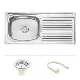 Trueliving Facy Silver_Square Single Bowl (32 x 20 x 8 inches) Premium Stainless Steel Kitchen Sink with Drainboard