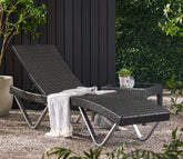 Black Adjustable Outdoor Patio Lounger With Table