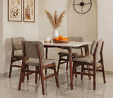 Vivara 4 Seater Dinining Set with Valence Quartz-Top Table and Vinara Upholstered Chair (Sand Brown)