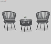 Grey Rope 2 Seater Chair Set With Round Table And Grey Cushions
