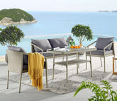 Silver Grey Rattan And Wicker 4 Seater Patio Set With Table And Grey Cushions