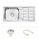 Trueliving Modern Silver_Square Single Bowl (45 x 20 x 9 Inches) Premium Stainless Steel Kitchen Sink with Drainboard