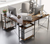 L Shaped Desk with Shelves and Reversible Corner Computer Desk
