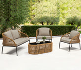 Golden Rope 4 Seater Sofa Set With Table And Off White Cushions