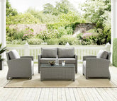 Grey Rattan And Wicker 4 Seater Patio Set With Table And Grey Cushions