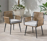 Beige Rope 2 Seater Chair Set With Grey Cushions