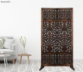 Maverick Floral Hand Carved Wooden Room Divider Single Panel With Stand