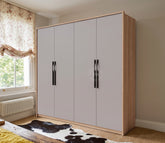 Vespera Engineered Wood Four Door Wardrobe (Gothic Grey, Classic Oak Finish)