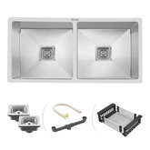 Trueliving Luxury Silver_Handmade Double Bowl Premium Stainless Steel Kitchen Sink (45 x 20 x 10 Inches)