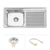 Trueliving Luxury Silver_Square Single Bowl (42 x 20 x 9 Inches) 304-Grade Stainless Steel Kitchen Sink with Drainboard