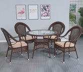 Wicker And Rattan 4 Seater Dining Set With Cream Cushions (Dark Brown)