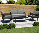 Grey Rope 4 Seater Sofa Set With Rectangle Table And Grey Cushions