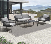 Grey Color Rope 4 Seater Sofa Set With Table And Grey Cushions