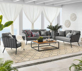 Grey Rope 6 Seater Sofa Set With Rectangle Table And Grey Cushions
