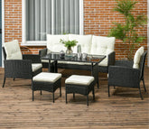 Black Rattan And Wicker Outdoor Sofa Set With Off White Cushions And Table