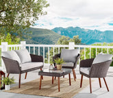 Dark Brown Rattan And Wicker 4 Seater Patio Set With Table And Grey Cushions