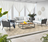 Grey Rope 6 Seater Sofa Set With Table And White Cushions
